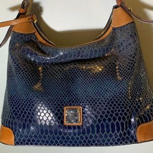 Dooney&Bourke navy snakeskin leather/tan trim bag
